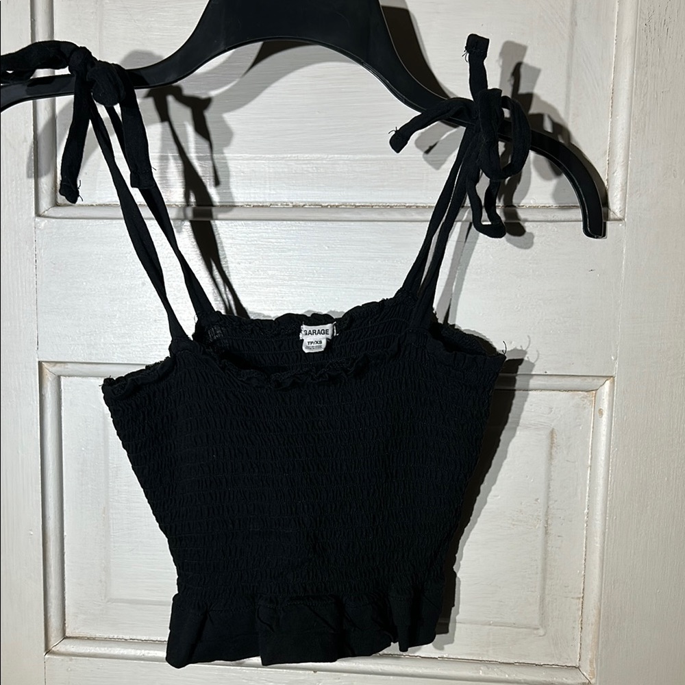 Garage Black Smocked Tie Front Camisole